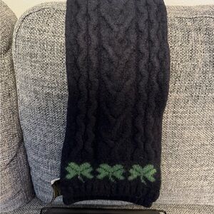 Black Cable Knit Scarf with Green Shamrocks